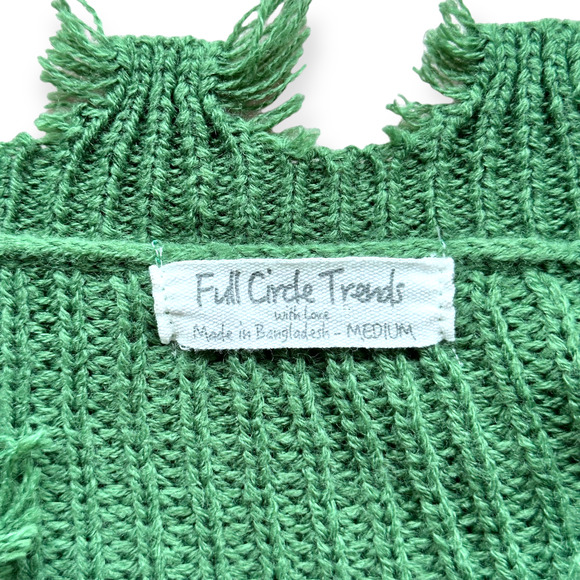 SAKS FIFTH AVENUE Colorblock Frayed Hem Sweater V-Neck Knit Pink Green Yellow - Picture 7 of 9